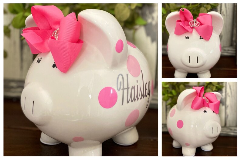 Extra Large Personalized Piggy Bank Light Pink Polka Dot Etsy
