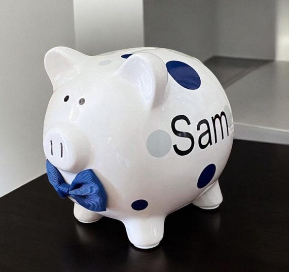 Piggy Banks for Boys Personalized Piggy Banks for Boys Dark Blue and Light Gray Dots Gray Piggy Bank Money Counter Coin Holder Etsy