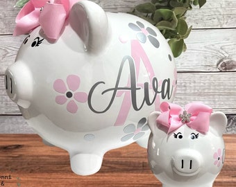 Personalized Flower Piggy Banks for girls, banks for girls, girl bank, piggy bank, Daisy bank, Baby shower bank, baby's first piggy bank