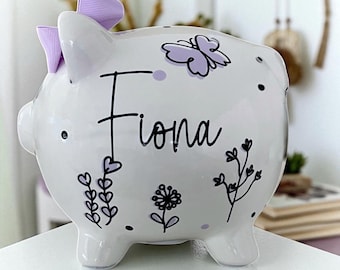Personalized butterfly flower Piggy Banks for girls, banks for girls, girl bank, piggy bank, wild flower bank, tulips piggy bank, kids banks