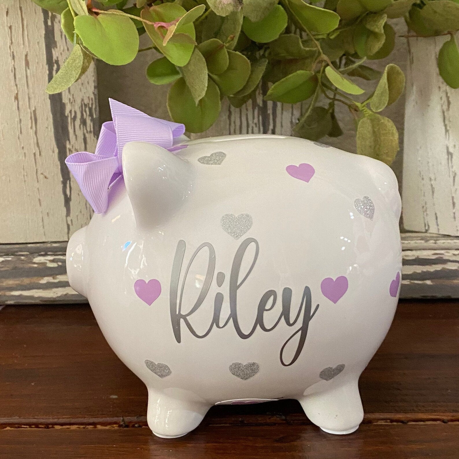 Personalized Heart Piggy Bank Hot Pink