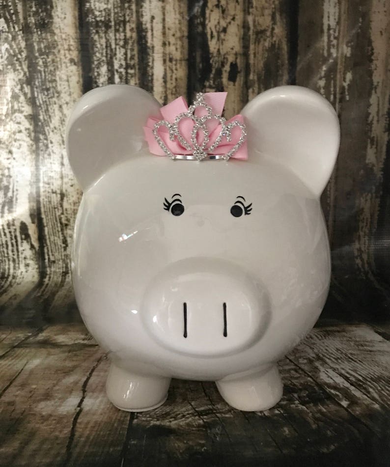 Large Personalized Pink Piggy Bank Girl Piggy Bank With Crown Etsy