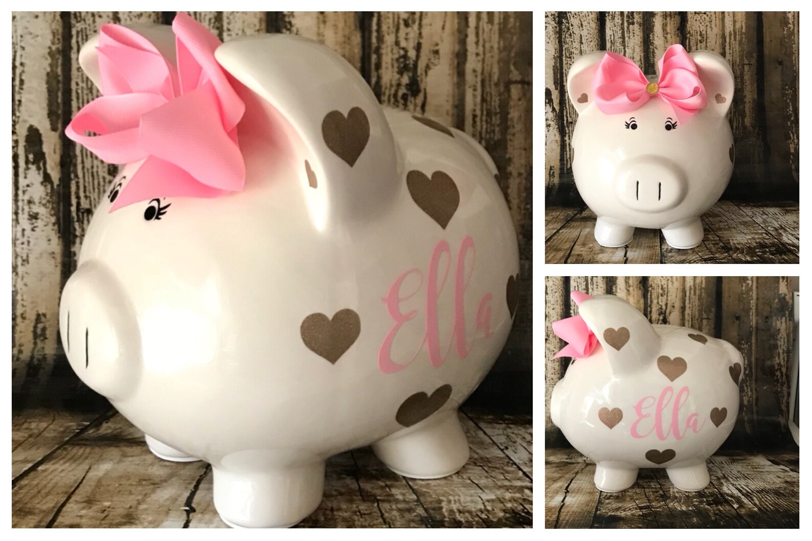 Extra Large Personalized Piggy Bank gold Glitter Hearts Piggy Etsy