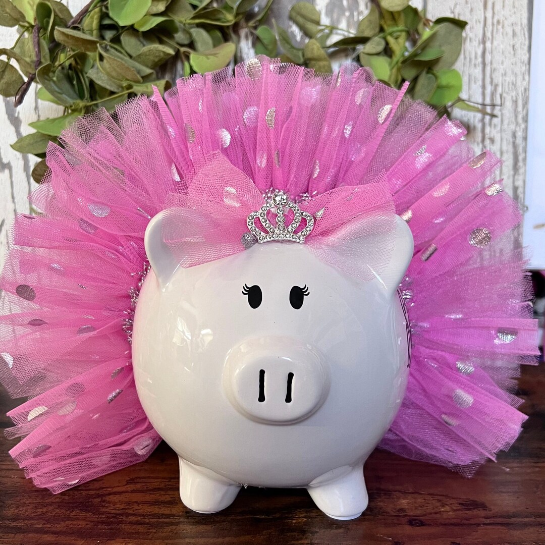 Large Personalized Pink Polka Dot Tulle Tutu Piggy Bank banks for Girls Piggy Bank ballerina Dancer Bank Polka Dot Bank Etsy UK