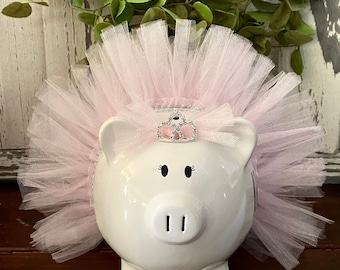 Personalized Large Light Pink Piggy bank, tulle tutu piggy bank, banks for Girls, piggy bank, ballerina dancer bank, polka dot bank