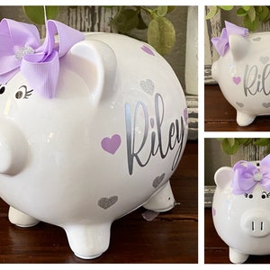 Baby Girl Pink Heart Personalized Piggy Bank