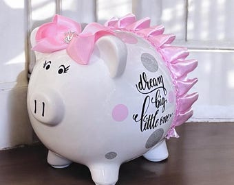 Personalized  piggy Bank, Light Pink polka dot bank, piggy banks for girls, Piggy bank, piggy banks, baby's first piggy bank