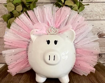 Personalized Pink ballerina Piggy bank - piggy banks for girls - piggy bank - Dancer tulle tutu bank - baby shower gift - ballerina bank