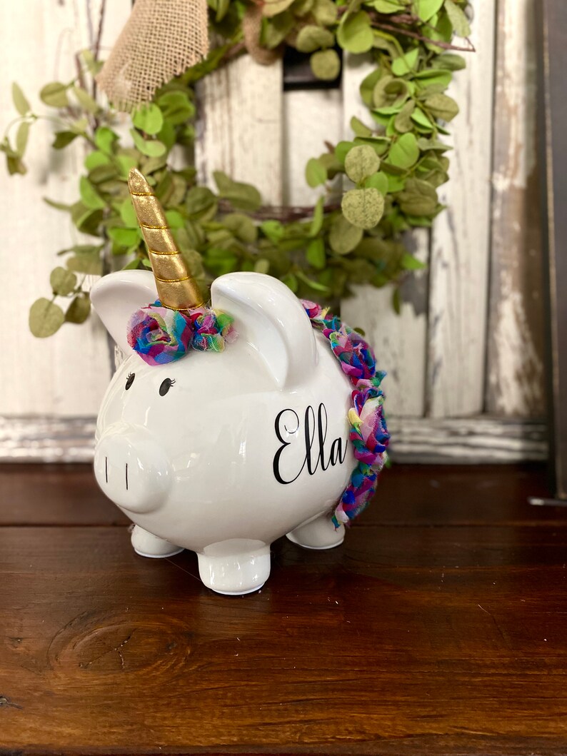 LARGE Personalized Unicorn Piggy Bank Gold Horn Unicornpiggy Etsy