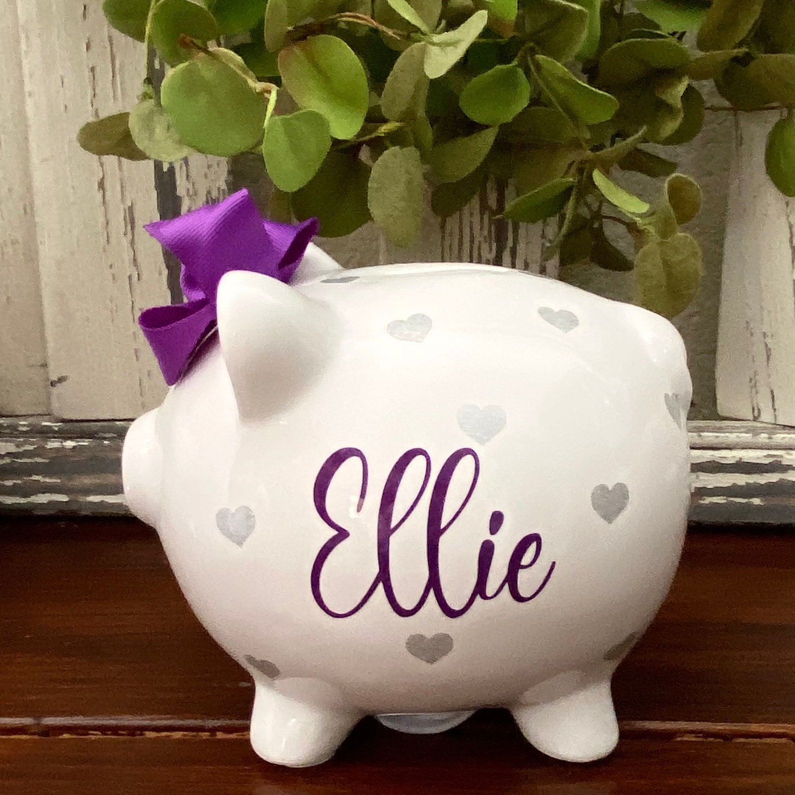 Personalized Heart Piggy Bank Hot Pink