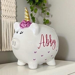 Personalized Unicorn Piggy Bank, piggy banks for kids, piggy banks for kids, unisex banks, Hearts piggy bank, boys banks, whimsical bank