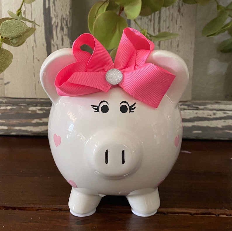 Personalized heart piggy bank banks for girls Glitter piggy Etsy