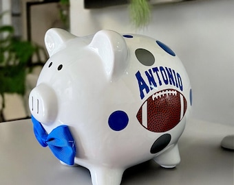 Personalized football banks for boys, kid banks, piggy banks, football banks, for boys, sports theme banks, piggy bank, boys piggy bank,