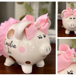 Personalized Light Pink Piggy bank,polka dot piggy bank, banks for girls, banks for boys, glitter piggy banks, piggy bank, tutu piggy bank