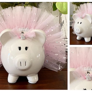 Personalized Light Pink Piggy Bank, Pink tutu, piggy banks for girls, Piggy bank, custom banks, baby's first piggy bank