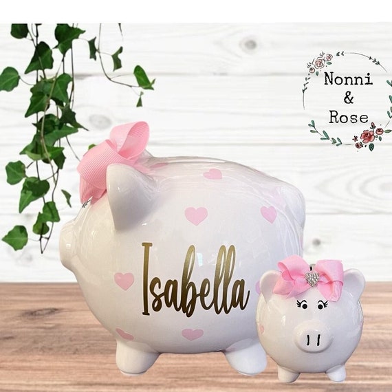 Baby Girl Pink Heart Personalized Piggy Bank