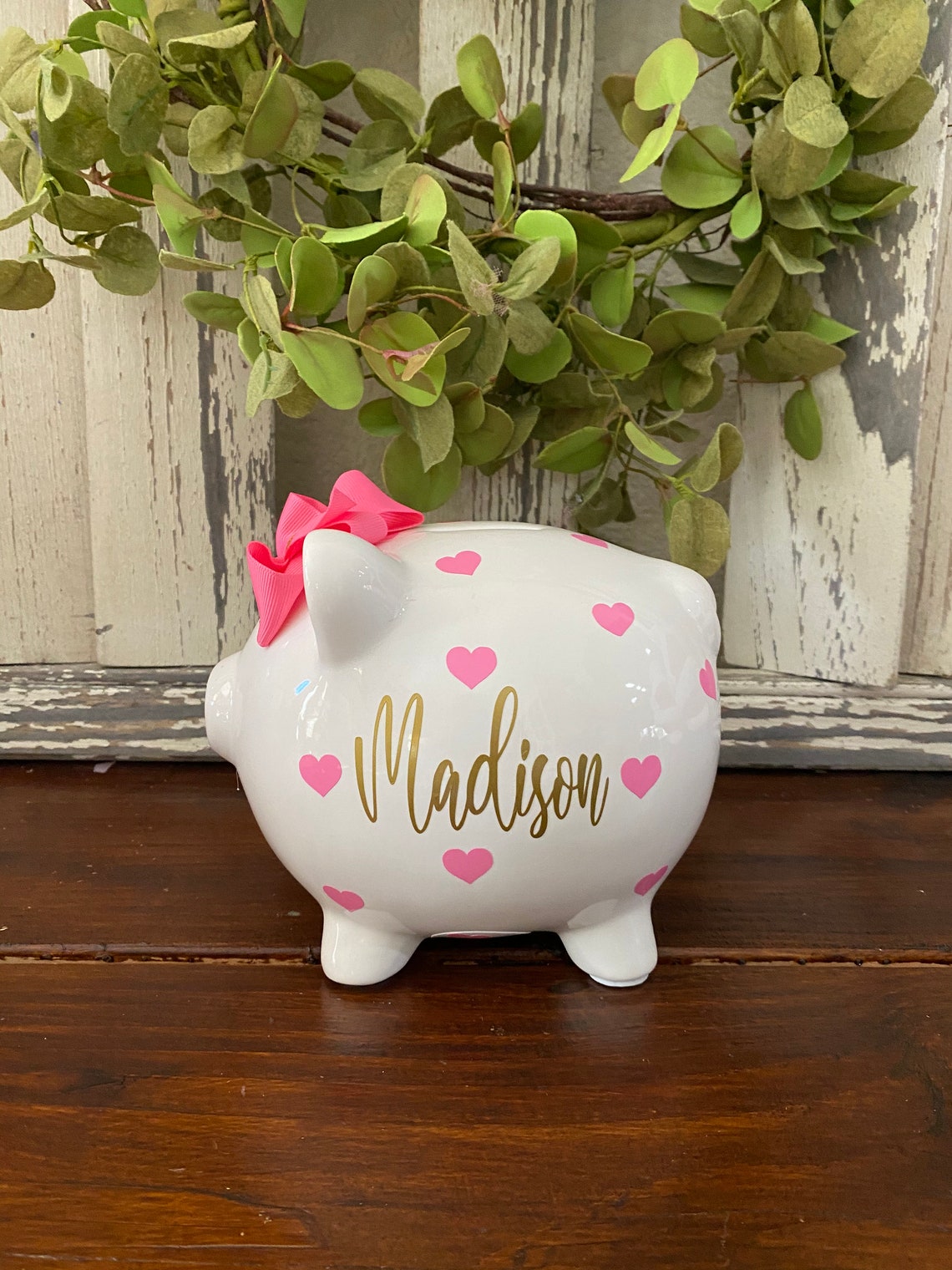 Personalized Heart Piggy Bank Hot Pink