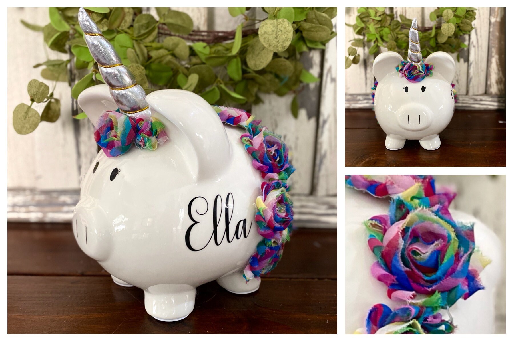 LARGE Personalized Unicorn Piggy Bank gold horn unicornpiggy Etsy