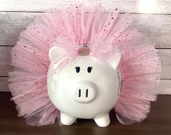 Personalized Light Pink Piggy bank,piggy banks for girls,Dancer bank,tutu bank,tulle stars,piggy,ballerina bank, piggy bank