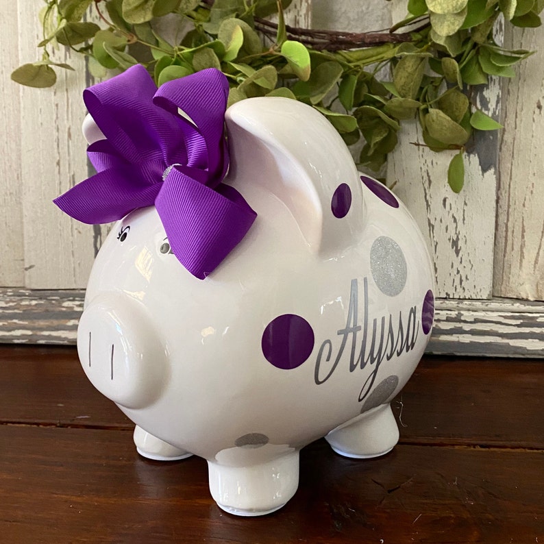 Large Personalized Piggy Banks for Girlspurple and Silver Etsy UK