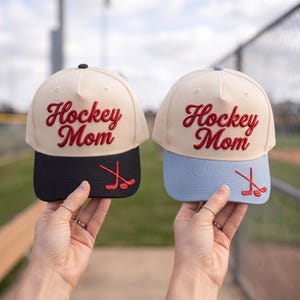 Embroidered Hockey Mom Trucker Hat, Retro Two-Tone Snapback Cap