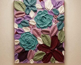 Obraz akrylowy 3D Impasto Floral – Teksturowany obraz na płótnie z dzikimi kwiatami, dekoracja ścienna z ciężką szpachelką