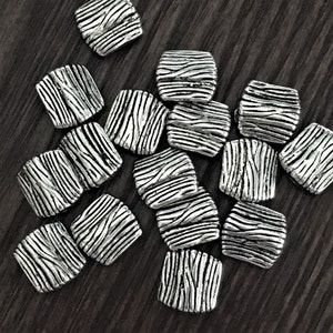 Square Burnished Pewter Beads with Etched Lines and Texture - Has Dimension on Each Side - Set of 24