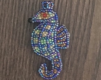 Cute Little Handmade SeasHorse Beaded Pin - Multi Colored - Great for Collar or Hat!