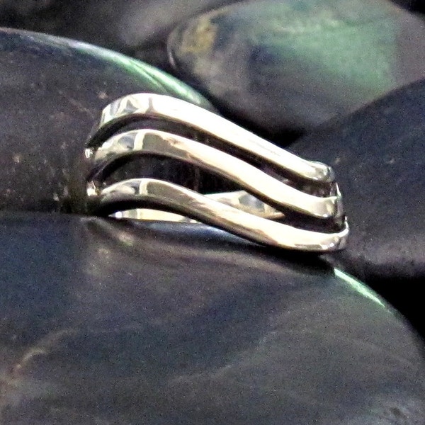 Triple Wave Band Style Stack Ring Sterling Silver .925 - Modern Band Ring - Multiple Sizes