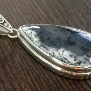 Large and Unique Dendritic Agate Sterling Silver .925 Pendant with Decorative Bail