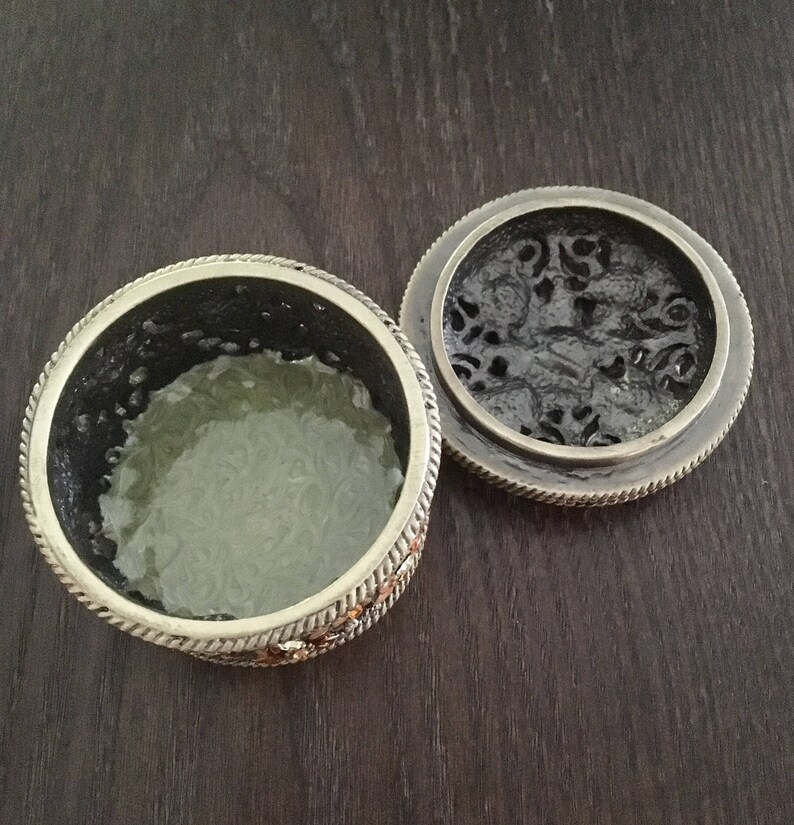 Ornate /& Crystal Embellished Metal Jewlery Trinket Box Painted Floral Accents Braided Accents and Trim Rich Colors
