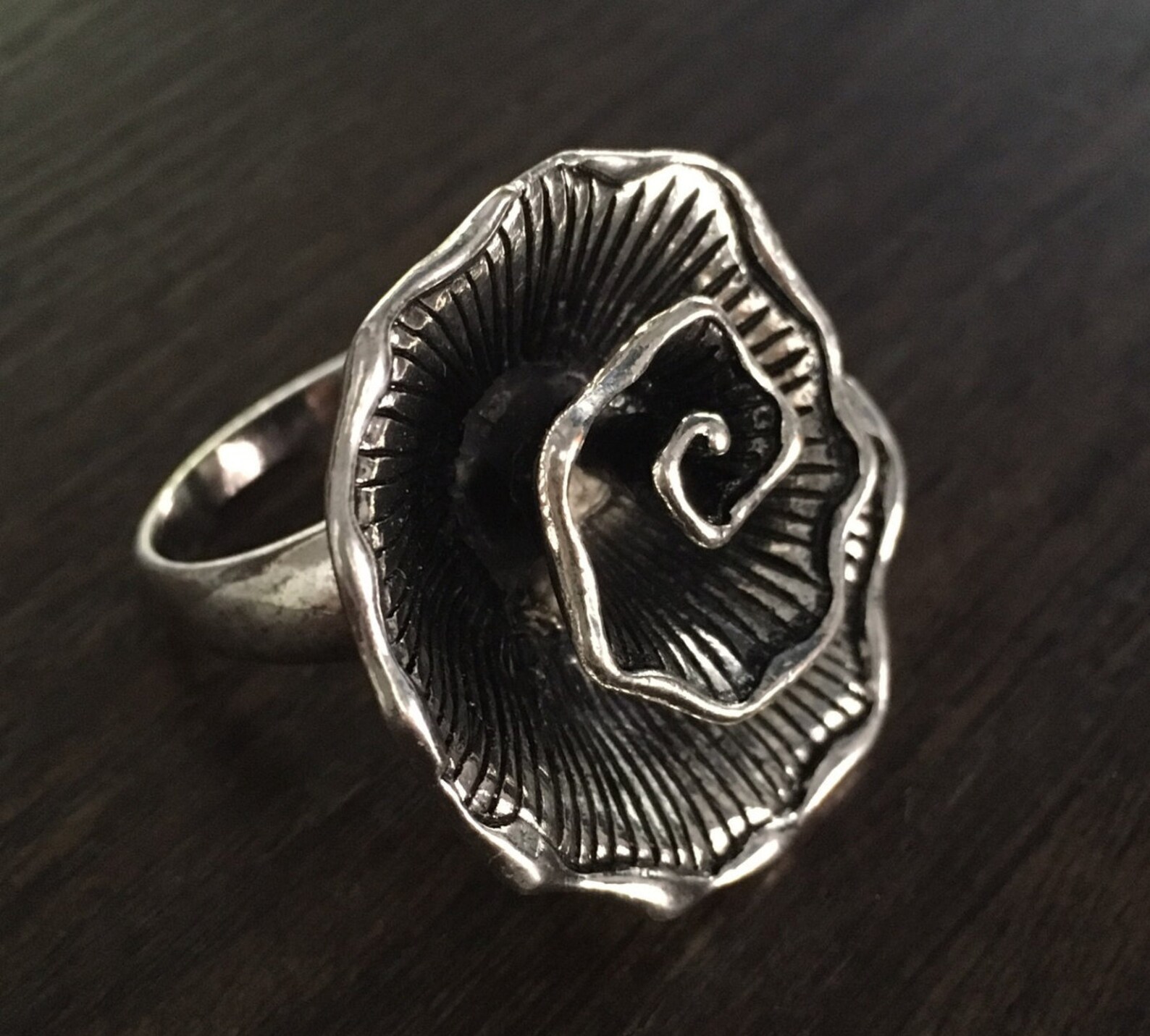 Large Top Silver Flower Petal Ring With Dimensional Detail Etsy