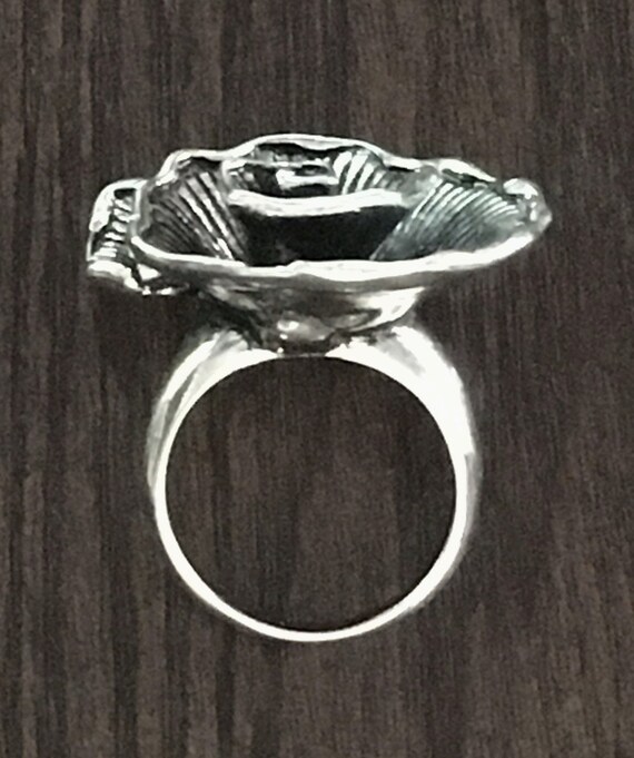 Large Top Silver Flower Petal Ring With Dimensional Detail Etsy
