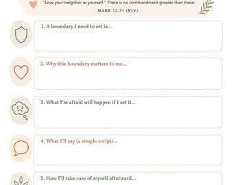 Christian Boundaries Worksheet | Setting Healthy Boundaries Printable | Faith Based Self Worth Guide | Digital Download