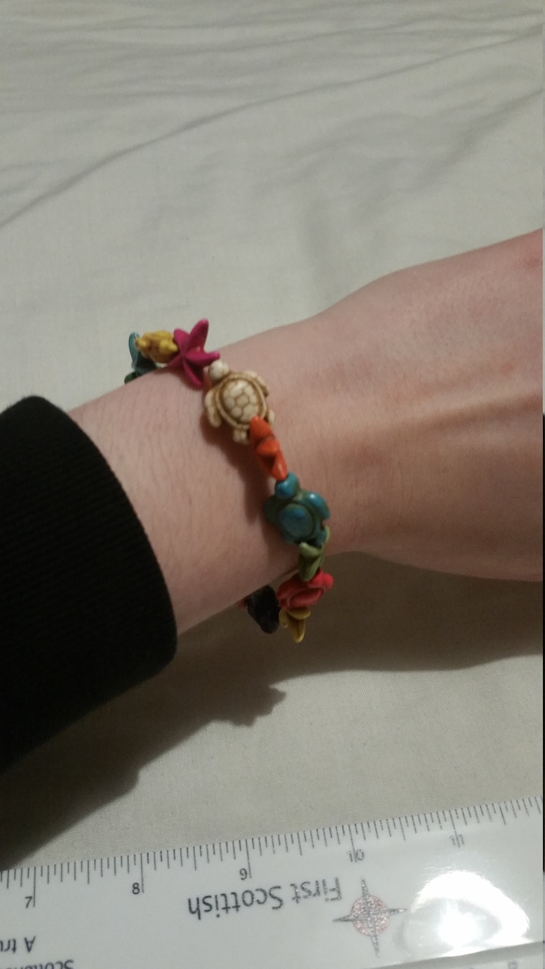 larger Multicoloured turle and star fish shell bead bracelet