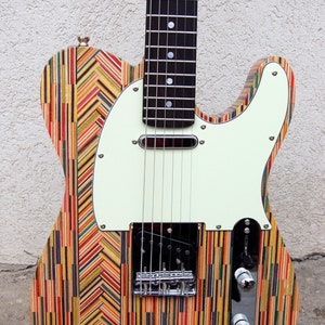 Perfect gift Telecaster style fish bone recycled skateboard guitar, custom handmade electric guitar with Squier pickups, for him, for her image 1