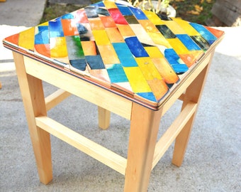 Recycled skateboard stool, chair, handmade from recycled skateboard wood and basswood, stool from skateboards