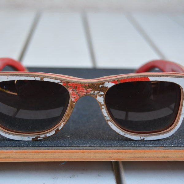 Birthday gift White red brown black recycled skateboard sunglasses, wood sunglasses, woman sunglasses, gift for her, gift for him