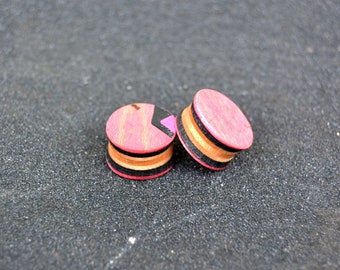 Plugs 16mm from recycled skateboard, tunnel earrings, wooden plugs