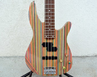 Perfect gift Bass guitar from recycled skateboard decks, custom handmade bass electric guitar, for him, for her