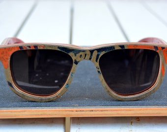 Recycled skateboard wood sunglasses, Big style, gray orange, wayfarer style, men sunglasses, women sunglasses