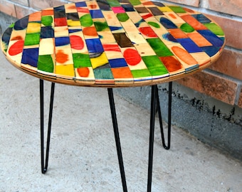 Recycled Skateboard Coffee Table: Hairpin Legs, Unique Art