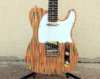 Perfect gift Telecaster style recycled skateboard guitar, custom handmade electric guitar with Squier pickups, for him, for her