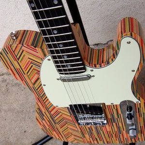 Perfect gift Telecaster style fish bone recycled skateboard guitar, custom handmade electric guitar with Squier pickups, for him, for her image 9