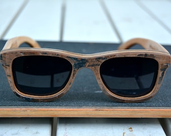 Recycled skateboard sunglasses, brown black, wood sunglasses, woman sunglasses, gift for her, gift for him