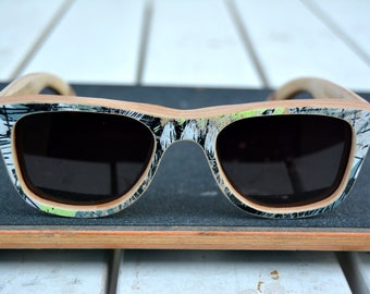 Recycled skateboard sunglasses, black natural, wood sunglasses, woman sunglasses, gift for her, gift for him