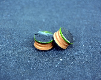 Plugs 16mm from recycled skateboard, black plugs, tunnel earrings, wooden plugs