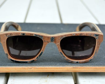 Perfect gift Recycled skateboard wood sunglasses, brown black, men sunglasses, women sunglasses, gift for him, gift for her
