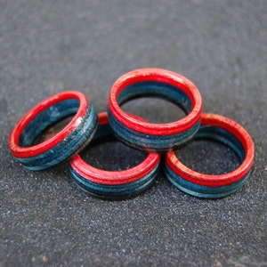 Perfect gift Recycled skateboard rings, RED blue