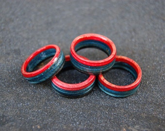 Perfect gift Recycled skateboard rings, RED blue